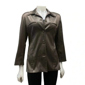 Moda Vero Shiny Olive 3/4 Sleeve Blazer Jacket Size 9/10